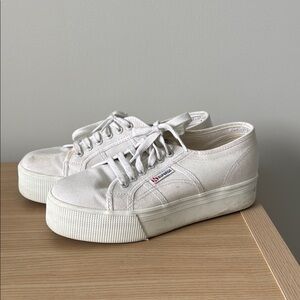 Superga White Canvas Sneakers with Textured Sole